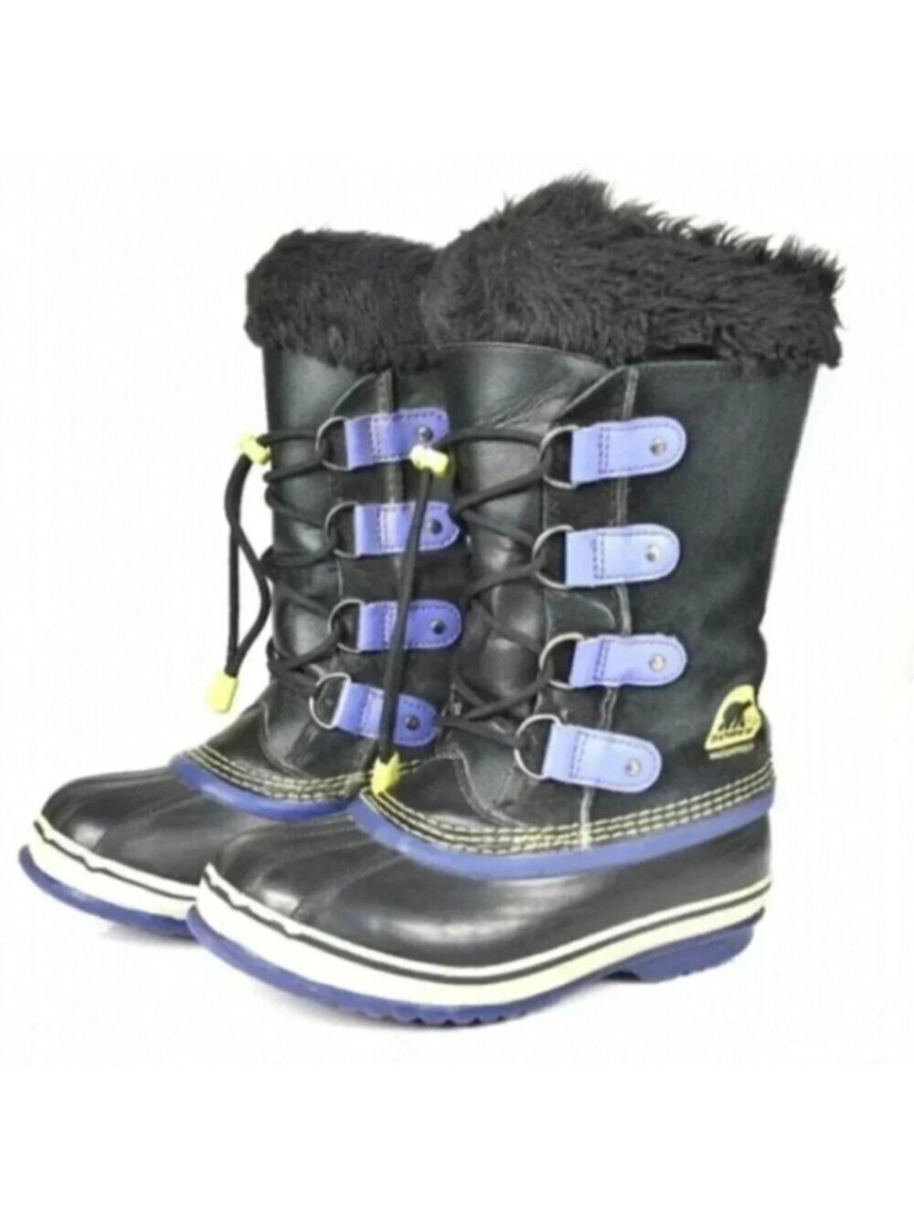 Sorel Joan  of Arctic Boots With Fur Waterproof Black Purple Youth Size 2‎
